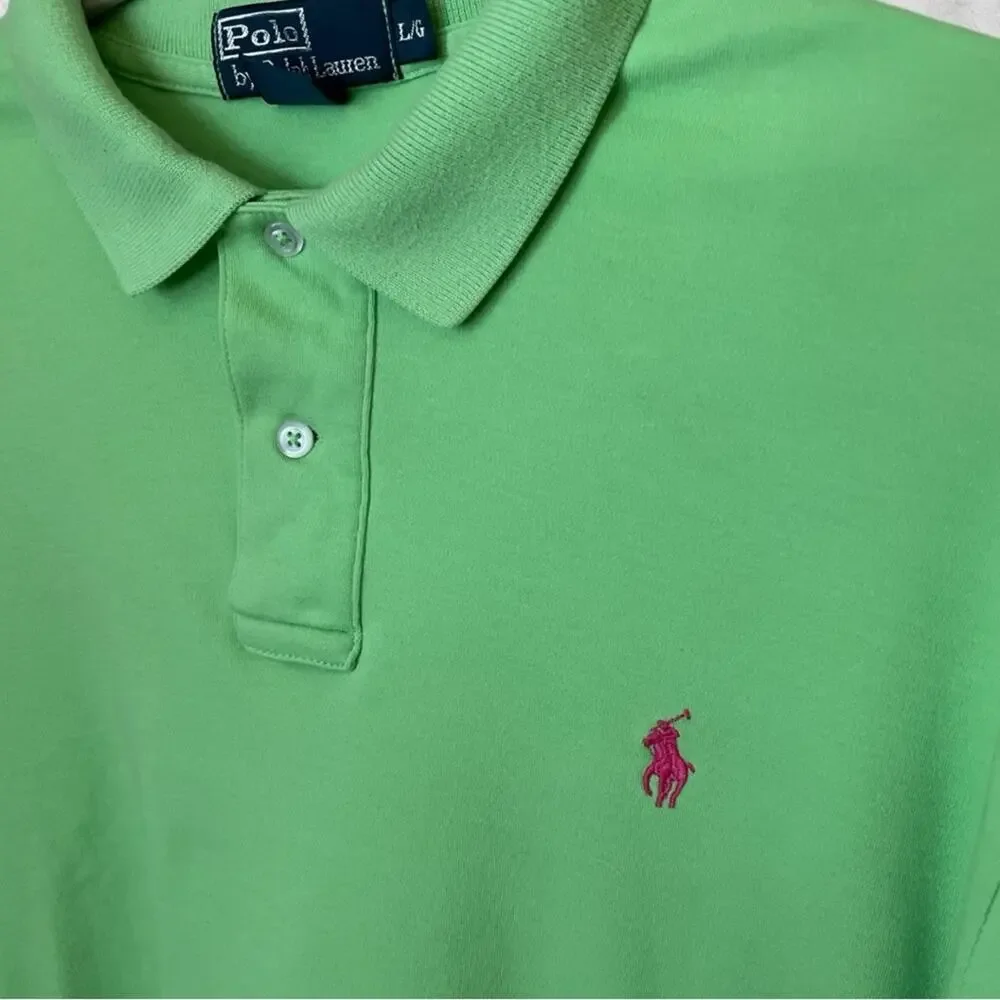 Polo Ralph Lauren Iconic Polo Shirt Smooth Knit Lime Green Large Preppy Y2K